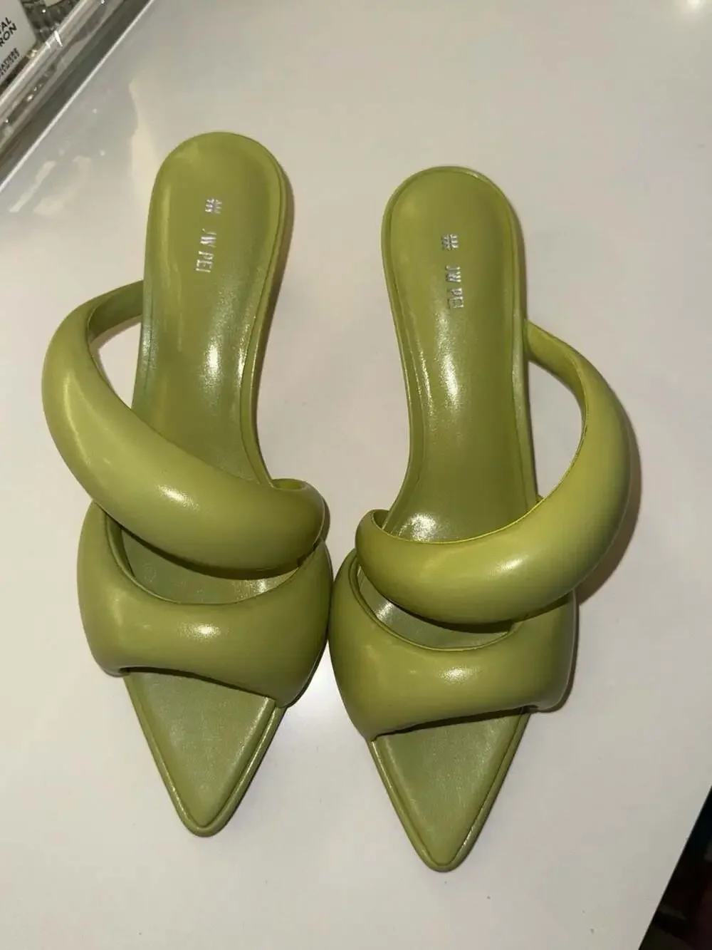 JW Pei Sara Mule Heeled Sandals Size 7.5us 38eu Green Leather